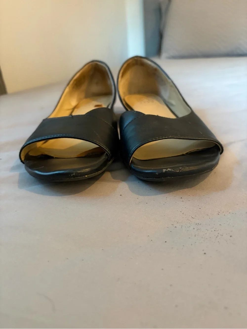 Black Open-Toe Leather Flats